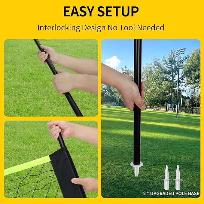 Portable Outdoor Volleyball Net Set for Backyard Beach with Adjustable Poles, Soft PU Volleyball & Pump, Carry Bag and Durable Anti-Sagging Net