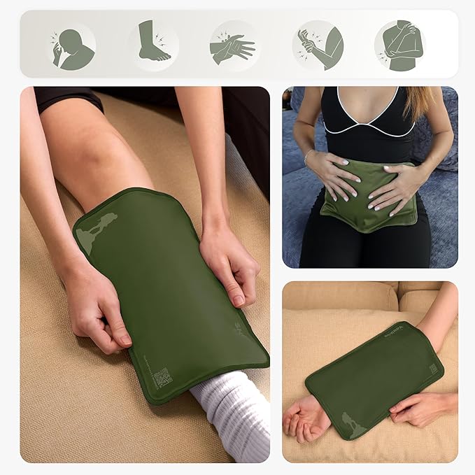 Medium Flexible Gel Ice Packs for Injuries Reusable - Soft Hot and Cold Packs for Injuries for Ankle, Arm, Foot, Leg, Back Pain Relief - 8" x 12" - 2PK - Green