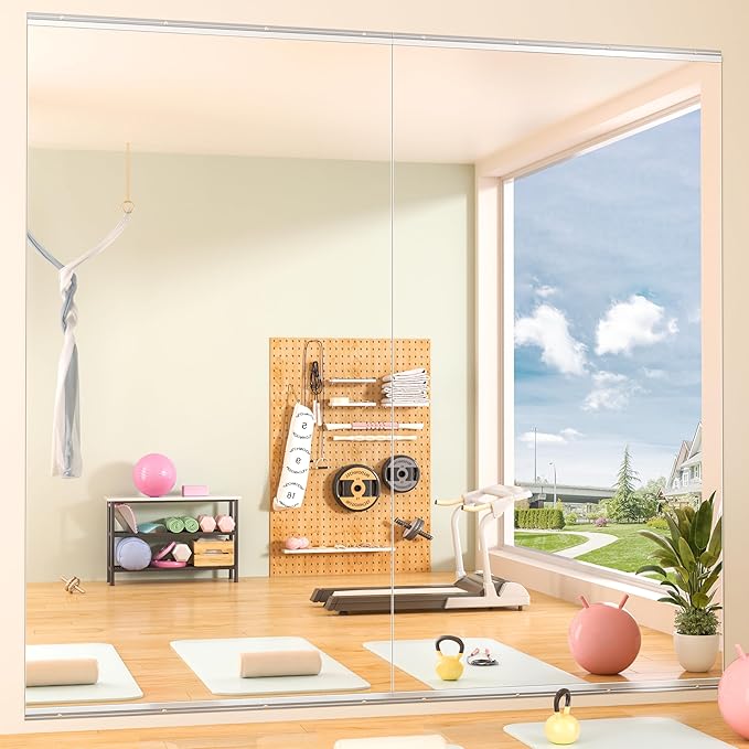 Hasipu Home Gym Mirror 95" L x 39" W - 2PCS Large Full Body Mirror for Yoga, Wall-Mounted Mirrors for Fitness, Garage, Dance Studio, 0.16in Tempered Glass Frameless