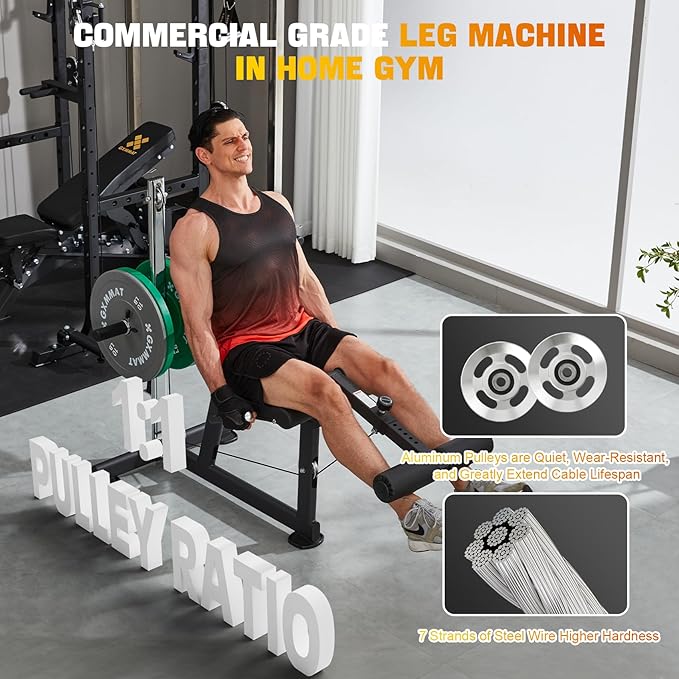 GXMMAT Leg Extension and Curl Machine - Professional Lower Body Workout Equipment for Home Gym, 400lbs Capacity with Adjustable Backrest & Leg Roller, Compact Design (47.24"x42.13"x16.54")