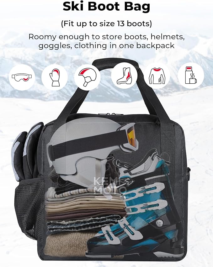 KEMIMOTO Ski Bag and Boot Bag Combo, Snowboard Bag Padded Ski Bags for Air Travel, Snow Ski Bags Fit Skis Up to 200cm, Ski Double Bag Combo