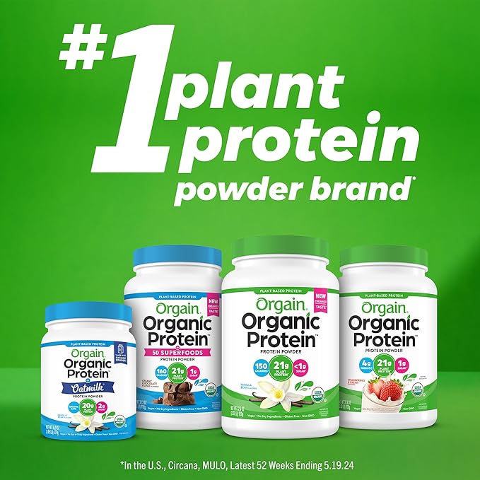 Orgain Organic Simple Vegan Protein Powder, Peanut Butter - 20g Plant Based Protein, With less Ingredients, No Artificial Sweeteners, Gluten Free, No Dairy or Lactose, 1.25 lb (Packaging May Vary)