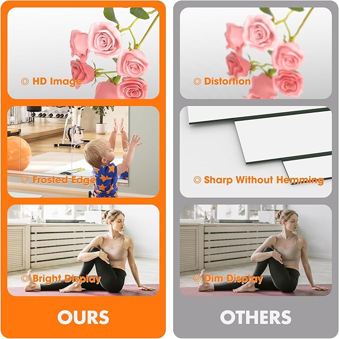 Hasipu Home Gym Mirror 55" L x 17" W - 2PCS Large Full Body Mirror for Yoga, Wall-Mounted Mirrors for Fitness, Garage, Dance Studio, 0.16in Tempered Glass Frameless