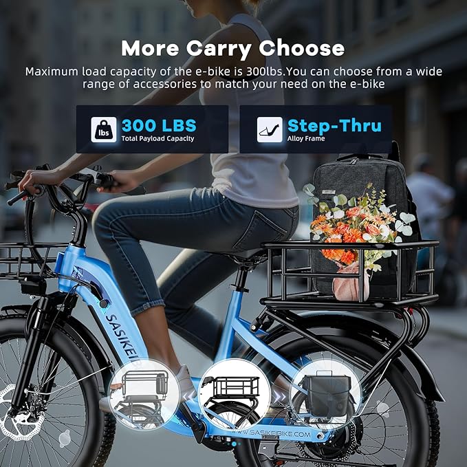 1500W Motor Peak Electric Bike for Adults and Teenagers, 48V 20AH Removable Battery Step Thru EBike, 30+MPH, 80 Miles Max Range, 24" Fat Tire Adult Electric Bicycles for 7 Speed