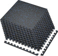 SUPERJARE 0.4'' Thick 12 Pcs 48 Sq Ft Rubber Top Exercise Equipment Mats, High Density EVA Foam Mats with Rubber Top, Interlocking Gym Flooring for Home Gym, Protective Workout Mat, Black/Blue
