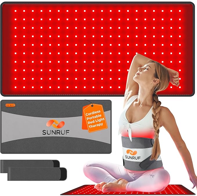Red Light Therapy for Body, 25.2"x13" Large Light Therapy Pad with Timer, 660&850nm Infrared Light Therapy for Back Waist Shoulder Knee Joint, 10000mAh Cordless Using Home Outdoor, Gift for Women Men