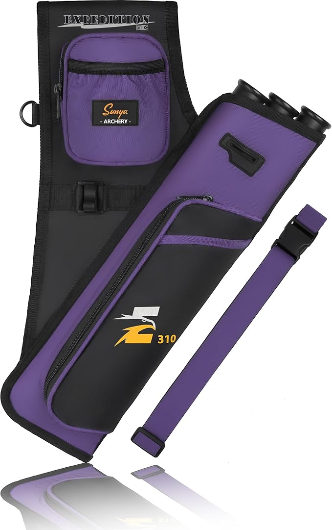 SUNYA Archery Hip Quiver for Arrows. Includes 3 Tubes Arrow Holder, Accessories Pockets and Waist Belt. Fit for Compound and Recurve Bow Practice.
