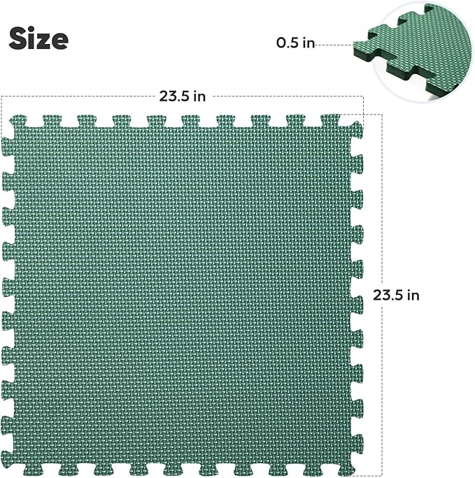 Home Gym Mat, Puzzle Exercise Mat, EVA Interlocking Foam Floor Tiles for Home Workout Equipment and Kids' Play Areas - Blue, 24 in x 24 in x ½ in - (Green, 16 Pack(64 SQ FT))