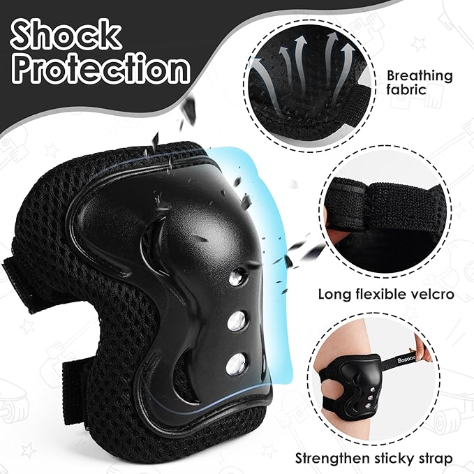 BOSONER Kids/Youth Knee Pad Elbow Pads Guards Protective Gear Set for Roller Skates Cycling BMX Bike Skateboard Inline Skatings Scooter Riding Sports