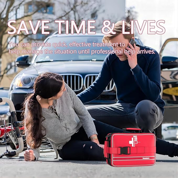 Comprehensive First aid Kits, First Aid Trauma Kit with Labelled Compartments for Cars, Home, Office, Backpacking, Camping, Traveling, and Cycling -324 Pieces