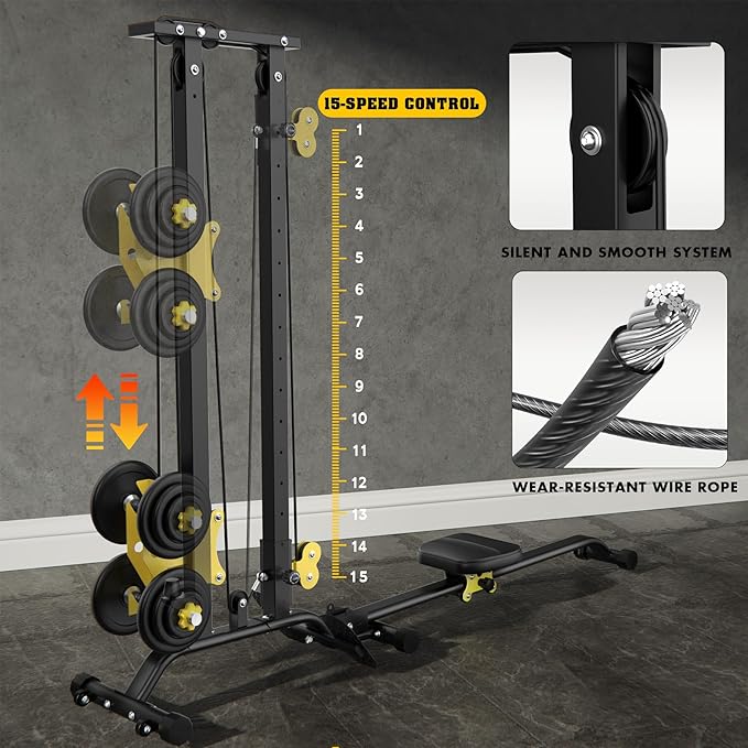 Multi-Functional Cable Station LAT Pull Down Machine Low Row Cable & Rowing Machine Workout Combo for Home Gym