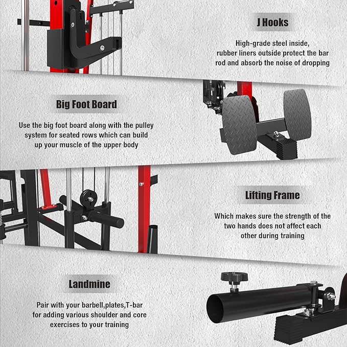 Smith Machine,2200 LBS Squat Rack for Home Gym with Dual Pulley System,Multifunctional Power Rack Cage for Strength Training with More Attachments
