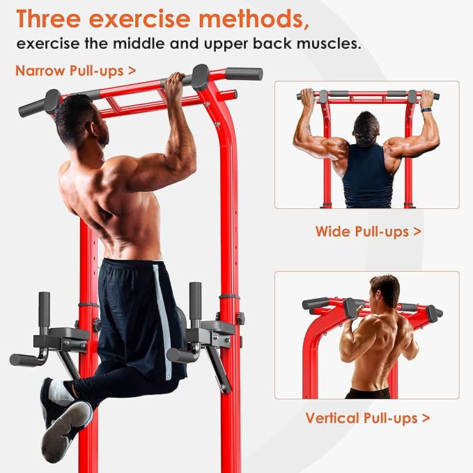 SogesPower Power Tower Pull Up Bar Station, 12-Level Adjustable Multi-Function Pull Up Dip Station for Home Gym, Pull Up Bar Stand Dip Bar Strength Training Fitness Equipment