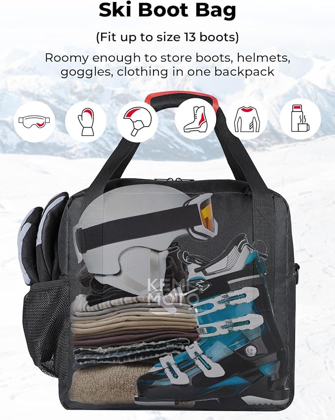KEMIMOTO Ski Bag and Boot Bag Combo, Snowboard Bag Padded Ski Bags for Air Travel, Snow Ski Bags Fit Skis Up to 200cm, Ski Double Bag Combo