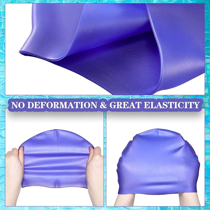 Syhood 6 Pieces Unisex Adult Silicone Swim Cap Waterproof Swimming Hat Non Slip Pool Hat Elastic Silicone Cap for Long and Short Hair