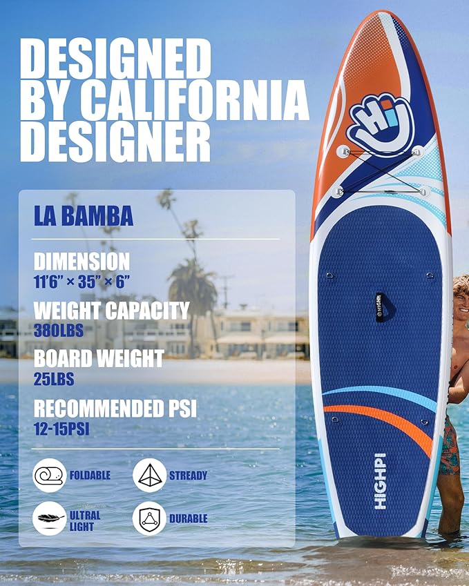 Highpi Inflatable Stand Up Paddle Board for Youth and Adults – Wide Sup with Premium Accessories, Blow Up Paddleboard for Surfing, Fishing, Yoga & More