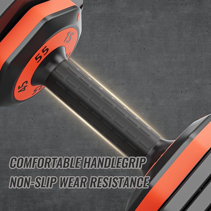 VEICK 25/55 lbs Adjustable Dumbbell with Anti-Slip Turning Handle, Fast Adjust Weight for Men Women, Exercise Equipment with Tray for Home Gym Full Body Workout Fitness