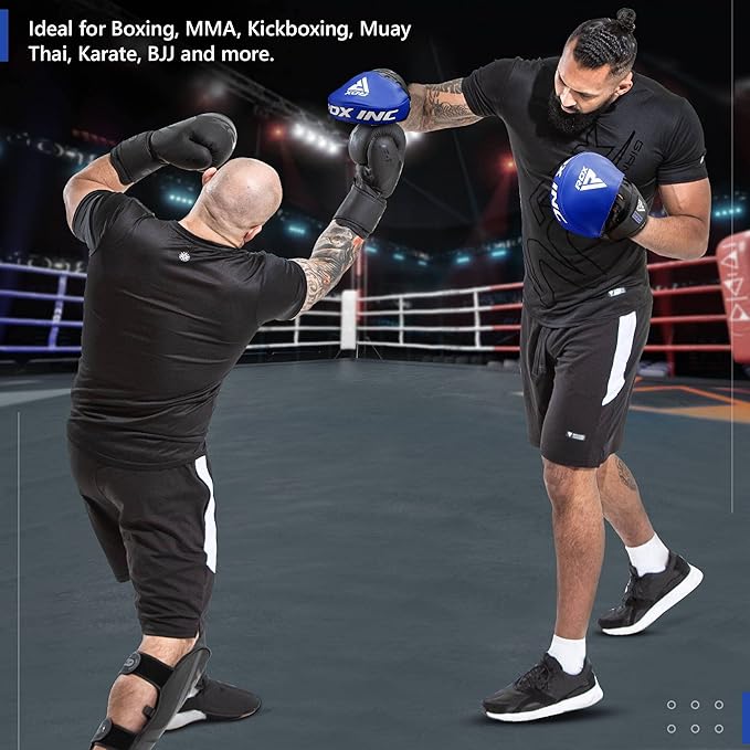 RDX Boxing Pads Focus Mitts, Maya Hide Leather Curved Hook and Jab Target Hand Pads, Great for MMA, Kickboxing, Martial Arts, Muay Thai, Karate Training, Padded Punching, Coaching Strike Shield