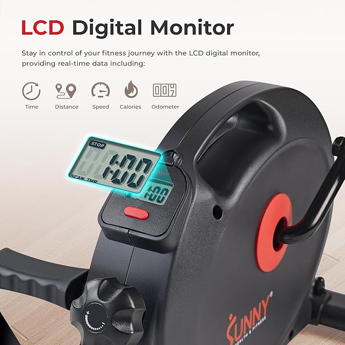 Sunny Health & Fitness Smart Under-Desk Bike Exerciser, Low-Impact Cardio Cycling Equipment for Home/Office, Mini Paddler for Arm/Leg Mobility Training, Free SunnyFit App Connect, Optional Motorized