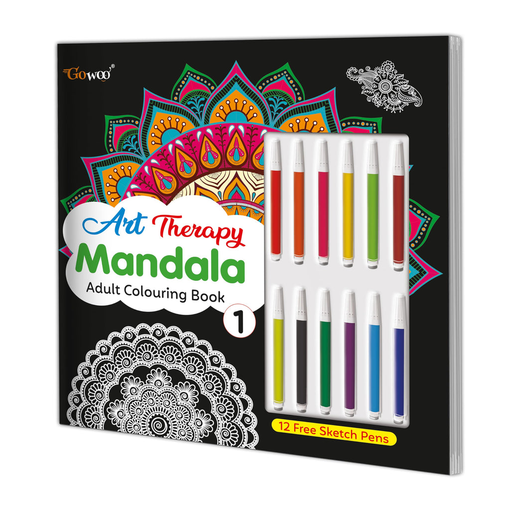 Art Therapy Mandala Adult Colouring Book 1: Mandala Colouring Book, Adult Coloring Book Kit With 12 Sketch Pens, Fun For Adults, Relaxing Coloring Workbook