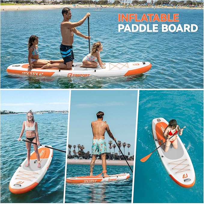FBSPORT 11FT Premium Inflatable Stand Up Paddle Board with Electric Pump, Yoga Board with SUP Accessories & Carry Bag | Wide Stance, Surf Control, Non-Slip Deck, Leash and Paddle for Youth & Adult