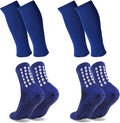 2 Set Grip Soccer Socks and Shin Guard Sleeves Non Slip Soccer Sleeve Socks for Men Women