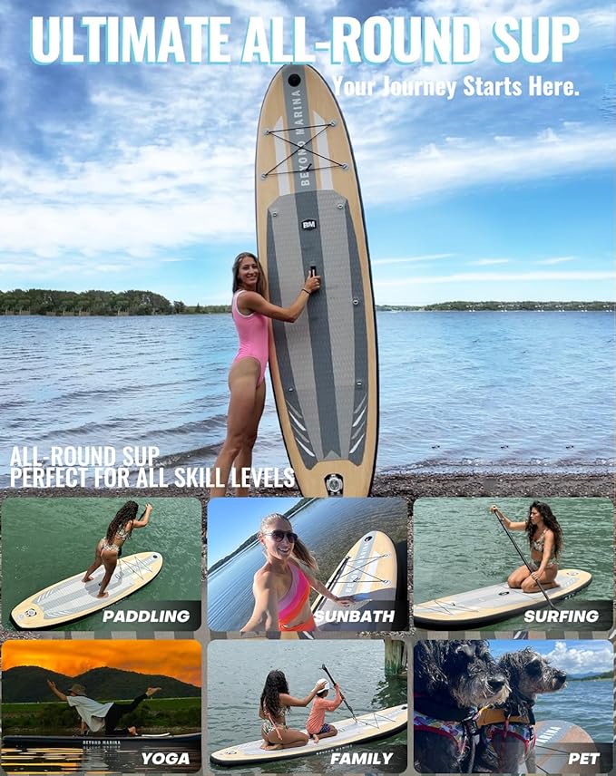 BM Paddle Board Inflatable Stand Up Paddle Board, SUP Paddleboard for Adult, Premium Accessories | Non-Slip EVA Deck & Foam Handles, Camera Mount, Double Action Pump, 85L Travel Backpack
