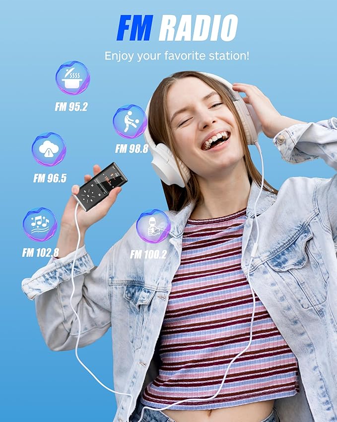 64GB Bluetooth MP3 Player - 2.4" Screen Portable HiFi Mp3 Player with Built-in Speaker, MP3 Music Player with Voice Recorder, FM Radio, Touch Buttons,Support up to 256GB SD Card