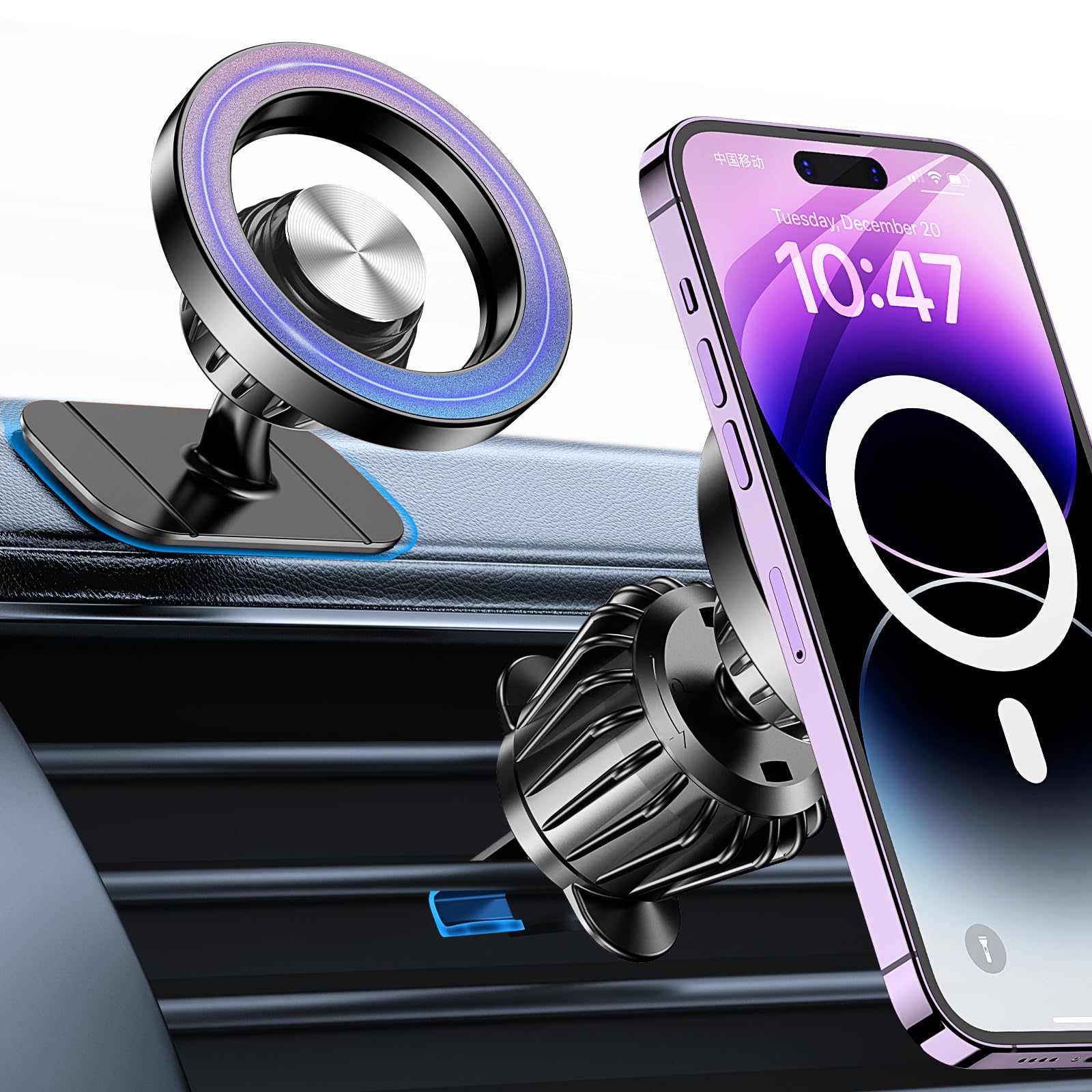 MagSafe Car Mount — 20 Strong Magnets Magnetic Dashboard Phone Holder for iPhone 17/16/15/14