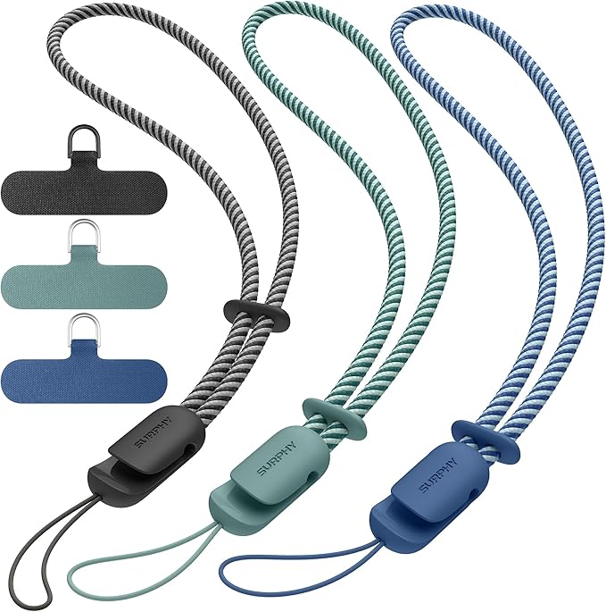 SURPHY 3 Pack Phone Wrist Strap with CellPhone Tether Tab, Cellphone Lanyard, Phone Strap with 2-Color Braided, Wrist Lanyard
