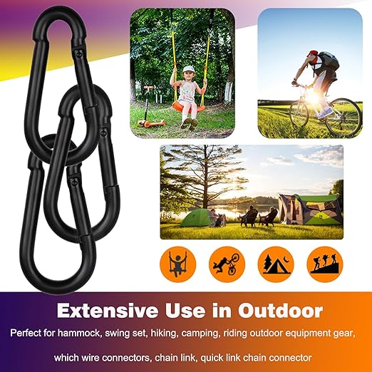 100PCS Black Carabiner Clip, M5 2Inch Spring Snap Hook Quick Link Small Carabiner Clips, 3/16'' Spring Carabiner Link Buckle for Fishing Camping Hammock Dog Leashes-220LBS Holding Capacity