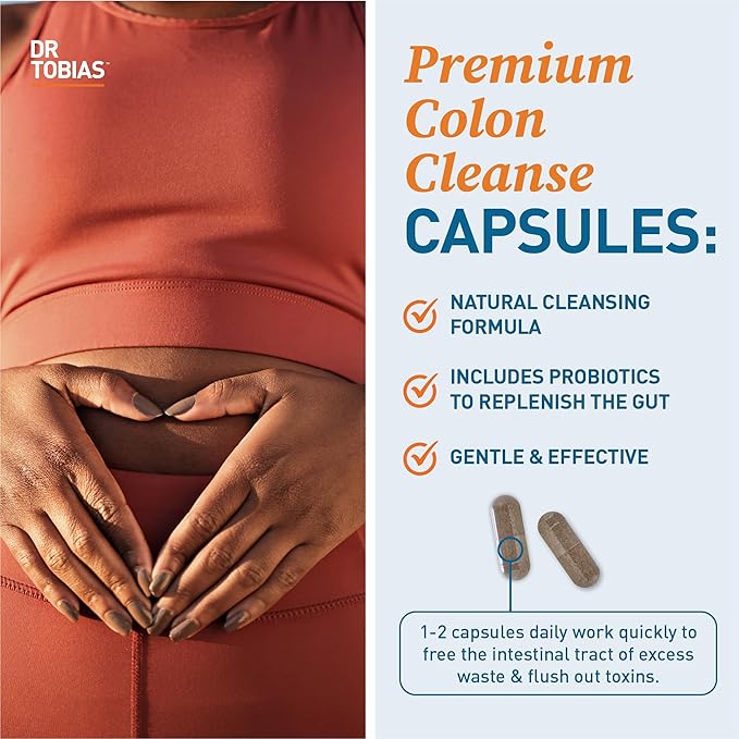 Dr. Tobias Colon 14 Day Cleanse, Advanced Gut Cleanse Detox for Women & Men with Cascara Sagrada, Psyllium Husk, Senna Leaf & Probiotics, Non-GMO Colon Cleanse, 24 Capsules, 1-2 Daily