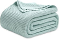 Bedsure 100% Cotton Blanket King Size for Bed - Breathable and Soft, Waffle Weave Blanket for Summer, Thick Cozy Fall Blankets for Women Gift, Mint, 104x90 inches