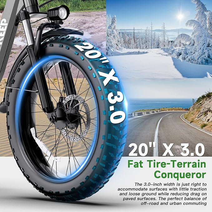 L20A Electric Bike for Adults – Rated 750W Fat Tire E-Bike with 52V 13Ah Battery, IPX65 Waterproof, Foldable Frame, and Advanced Safety Features