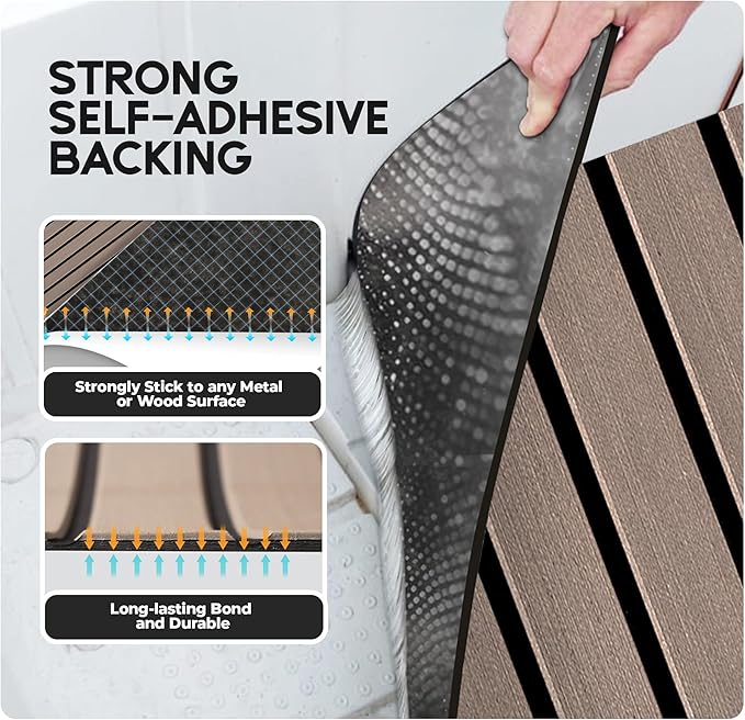 FOCEAN Boat Flooring EVA Foam Boat Decking Faux Teak Marine Flooring Boat Mat Boat Carpet Sheet for Motorboat RV Yacht Kayak Surfboard, 94.5"x 47.2"/35.4"/23.6"/15.7"