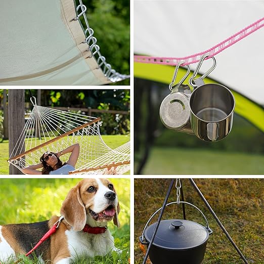 Large Carabiner Clip Hooks, 2pcs 5.5 inch Carabiners Heavy Duty, 304 Stainless Steel Spring Snap Hook Fits Camping Hanging Hiking Weight Lifting, Metal Clips for Rope or Chain