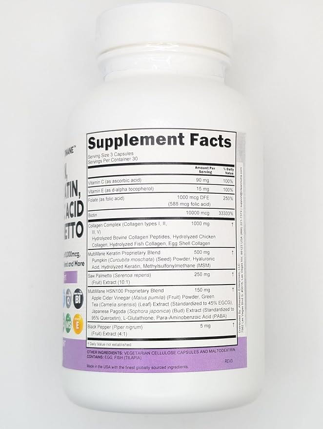 Clean Nutraceuticals Collagen Pills 1000mg Biotin 10000mcg Keratin Saw Palmetto Hyaluronic Acid - Hair Skin & Nails Vitamins & DHT Blocker with Vitamin E Folic Acid Pumpkin Seed MSM - 90 Count