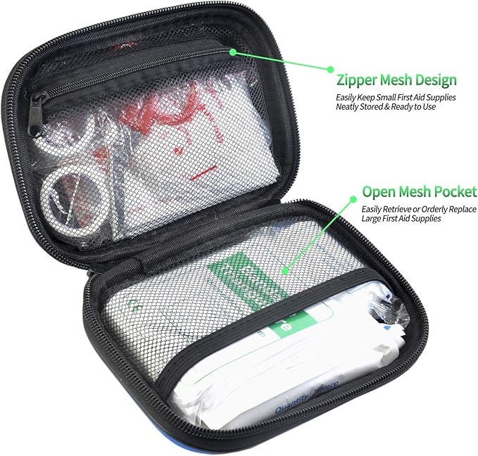 I GO 85 Pieces Hard Shell Mini Compact First Aid Kit, Small Personal Emergency Survival Kit for Travel Hiking Camping Backpacking Hunting Marine Car