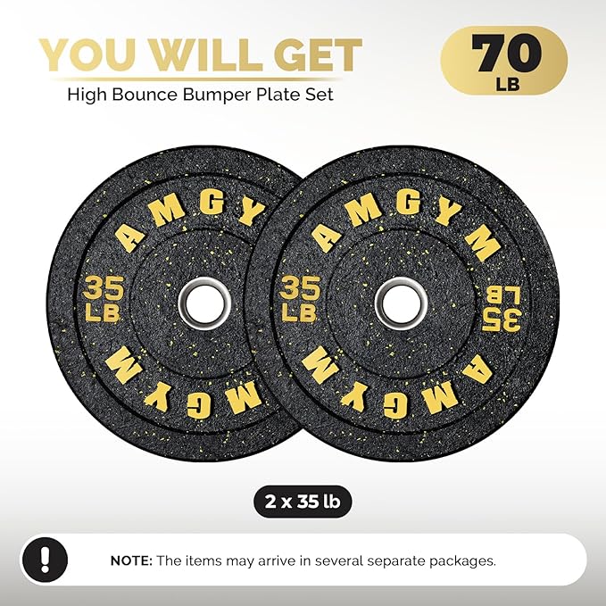 2 Inch Bumper Plates，10-500lbs，Barbell Rubber Olympic Weight Plates Set for Home Gym, Strength Training & Weight Lifting, Multiple Options Colors