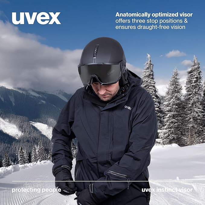uvex Instinct Visor - Adjustable ski & Snowboard Helmet with Integrated Visor for Women & Men - Black Matte - Small