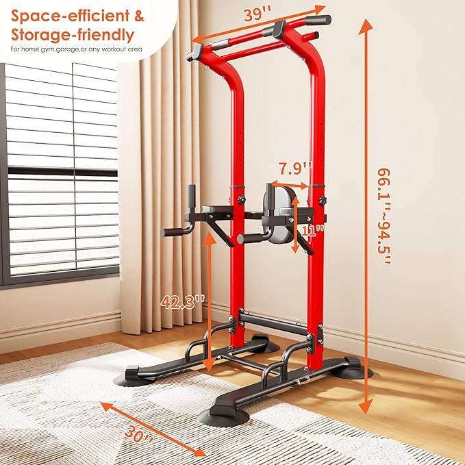 SogesPower Power Tower Pull Up Bar Station, 12-Level Adjustable Multi-Function Pull Up Dip Station for Home Gym, Pull Up Bar Stand Dip Bar Strength Training Fitness Equipment
