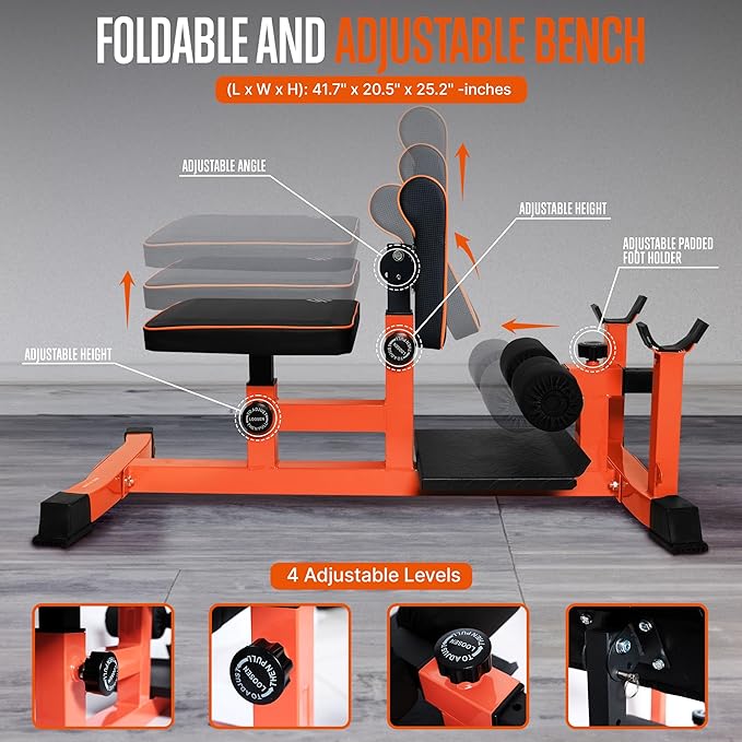 SQUATZ Sissy Squat Machine and Preacher Curl Crunch Rack - Foldable Squatting Bench for Home Gym Workout Station and Leg Exercise - Train Abs, Thighs, and Glutes, Multifunctional Fitness Equipment