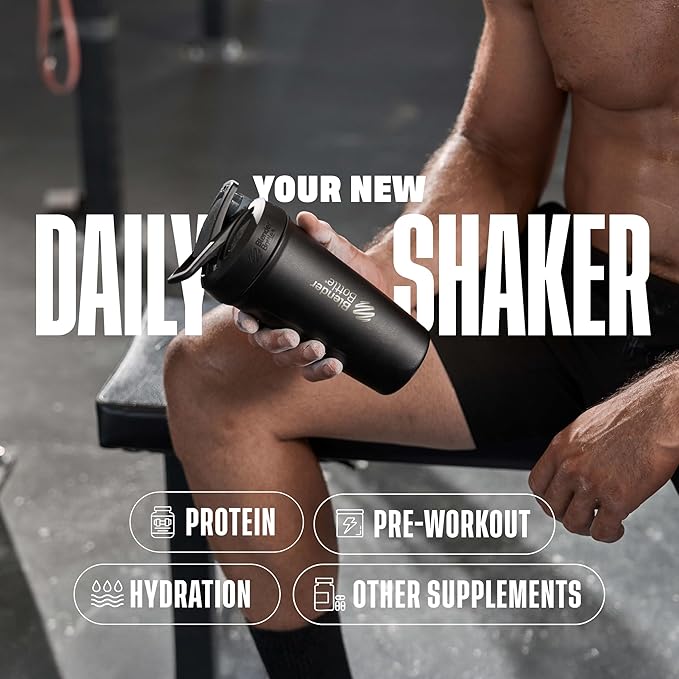 BlenderBottle Sport Insulated Stainless Steel Shaker Bottle with Wire Whisk, 24-Ounce, Navy – Protein Shakes & Hydration for Athletes & Fitness Enthusiasts, Easy Mixing, Keeps Drinks Cold, Lockable Lid