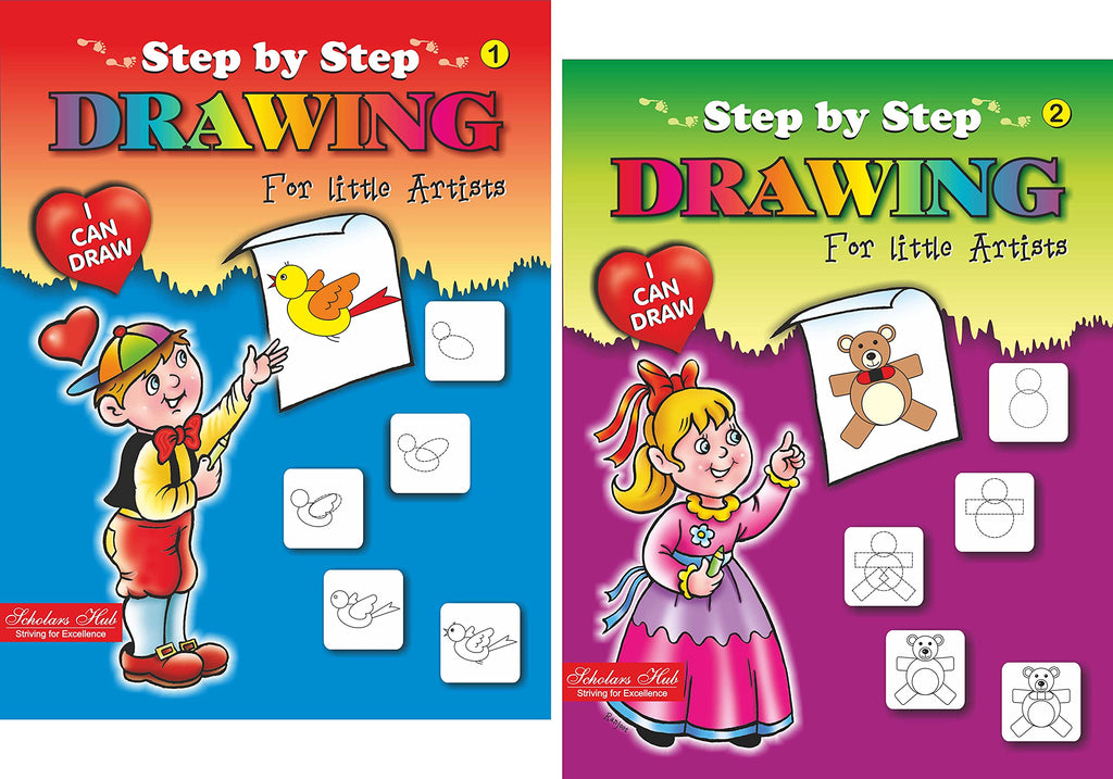 Coloring Book For Kids: Scholars Hub Step By Step Drawing Book -Vol 1, Vol 2 ( Set Of 2 Books) | 48 Pages