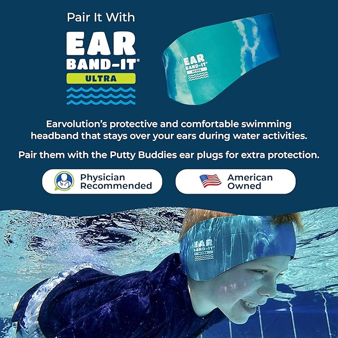 Earvolution Floating Putty Buddies Ear Plugs for Swimming - Invented by an Ear Physician - Moldable, Premium, Silicone - Floats on Water - Waterproof - Made in The USA- 3 Pack - Tan