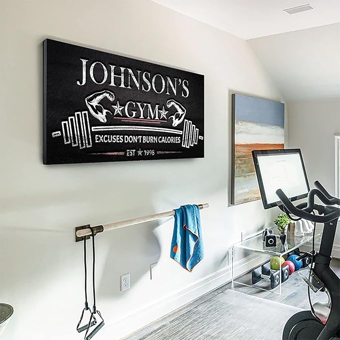 Tailored Canvases Personalized Gym Sign Wall Art Decor - Motivational Canvas for Home Gym, Workout Room, Garage, Fitness Center - Workout Inspirational Posters - Excuses Don't Burn Calories Dark, 36x12in