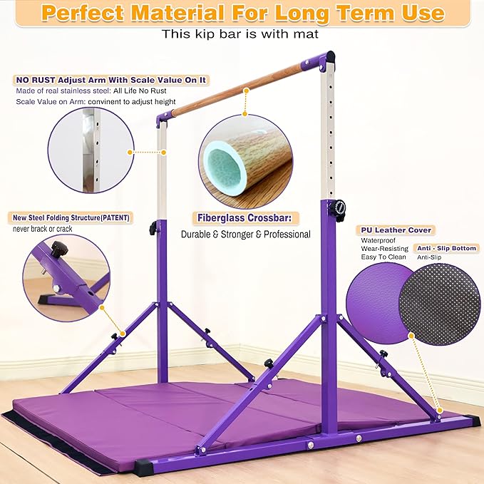4FT/5FT Gymnastic Bar Set Gymnastics Horizontal Bar Gymnastics Kip Bar for Kids Home Use