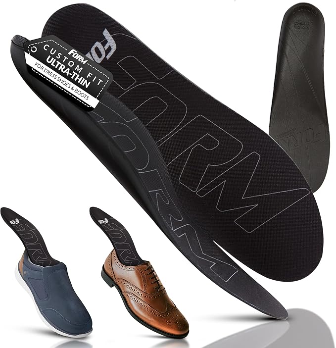 Ultra-Thin Plantar Fasciitis Insoles Designed for Comfort & Maximum Pain Relief, Ideal for Dress Shoes & Boots | Black (Men's 13-13 1/2)