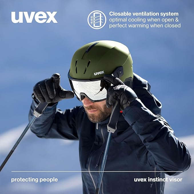 uvex Instinct Visor - Adjustable ski & Snowboard Helmet with Integrated Visor for Women & Men - White-Black Matte - Medium