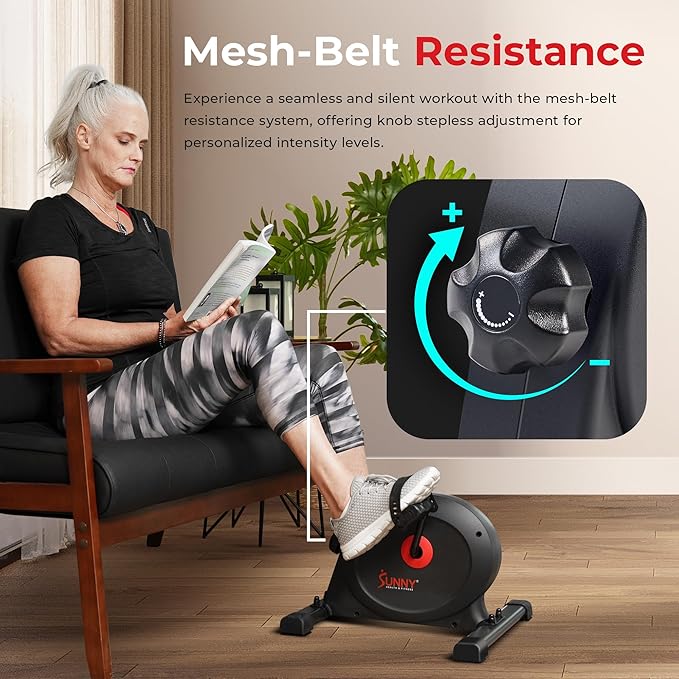 Sunny Health & Fitness Smart Under-Desk Bike Exerciser, Low-Impact Cardio Cycling Equipment for Home/Office, Mini Paddler for Arm/Leg Mobility Training, Free SunnyFit App Connect, Optional Motorized